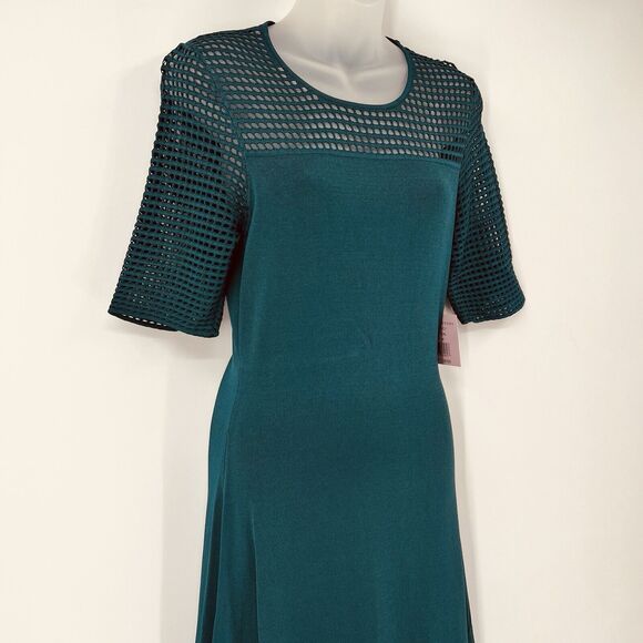 NWT Nanette Lepore M Teal Blue Green Perforated Sweater Dress Demure Holiday - Picture 11 of 16